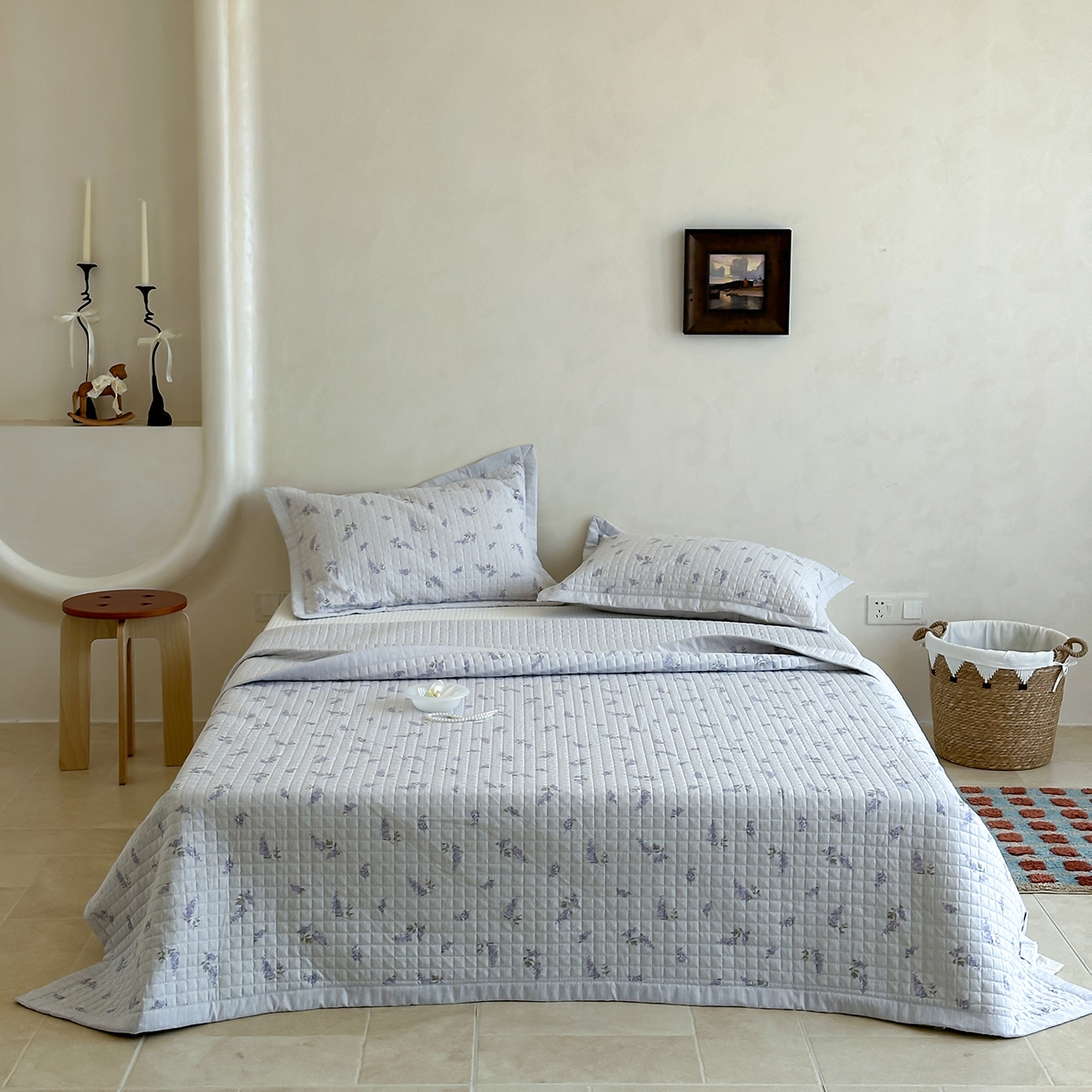 91家纺网 家纺一手货源 找家纺 床盖工厂店 2026新款提花色织麻床盖三件套 薰衣草 紫