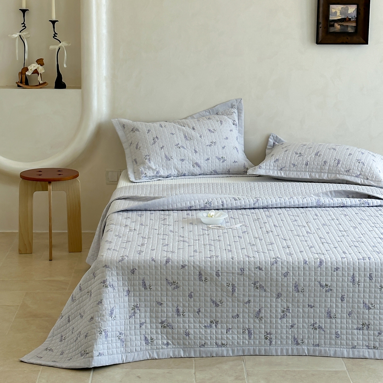 床盖工厂店 2026新款提花色织麻床盖三件套 薰衣草 紫