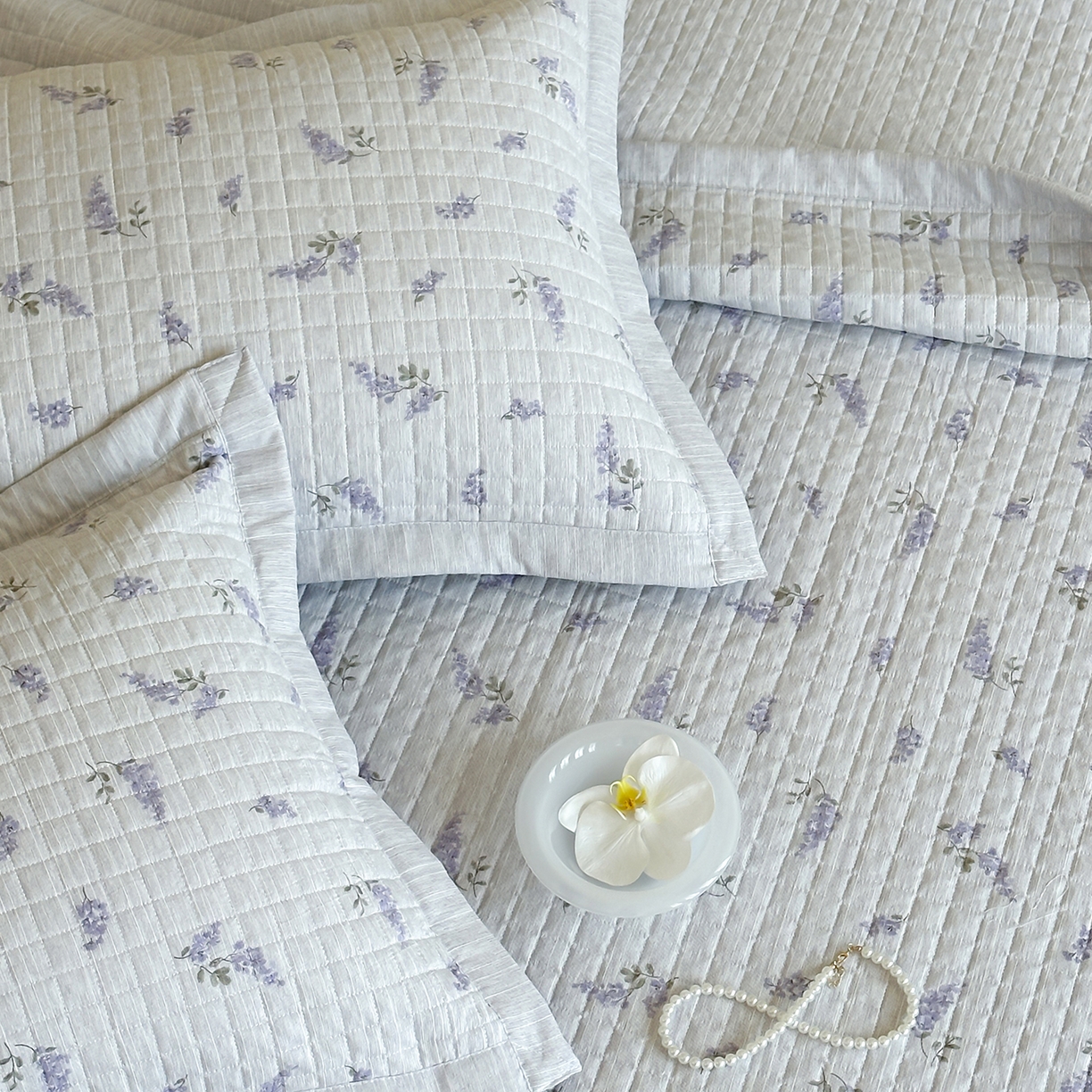 91家纺网 家纺一手货源 找家纺 床盖工厂店 2026新款提花色织麻床盖三件套 薰衣草 紫