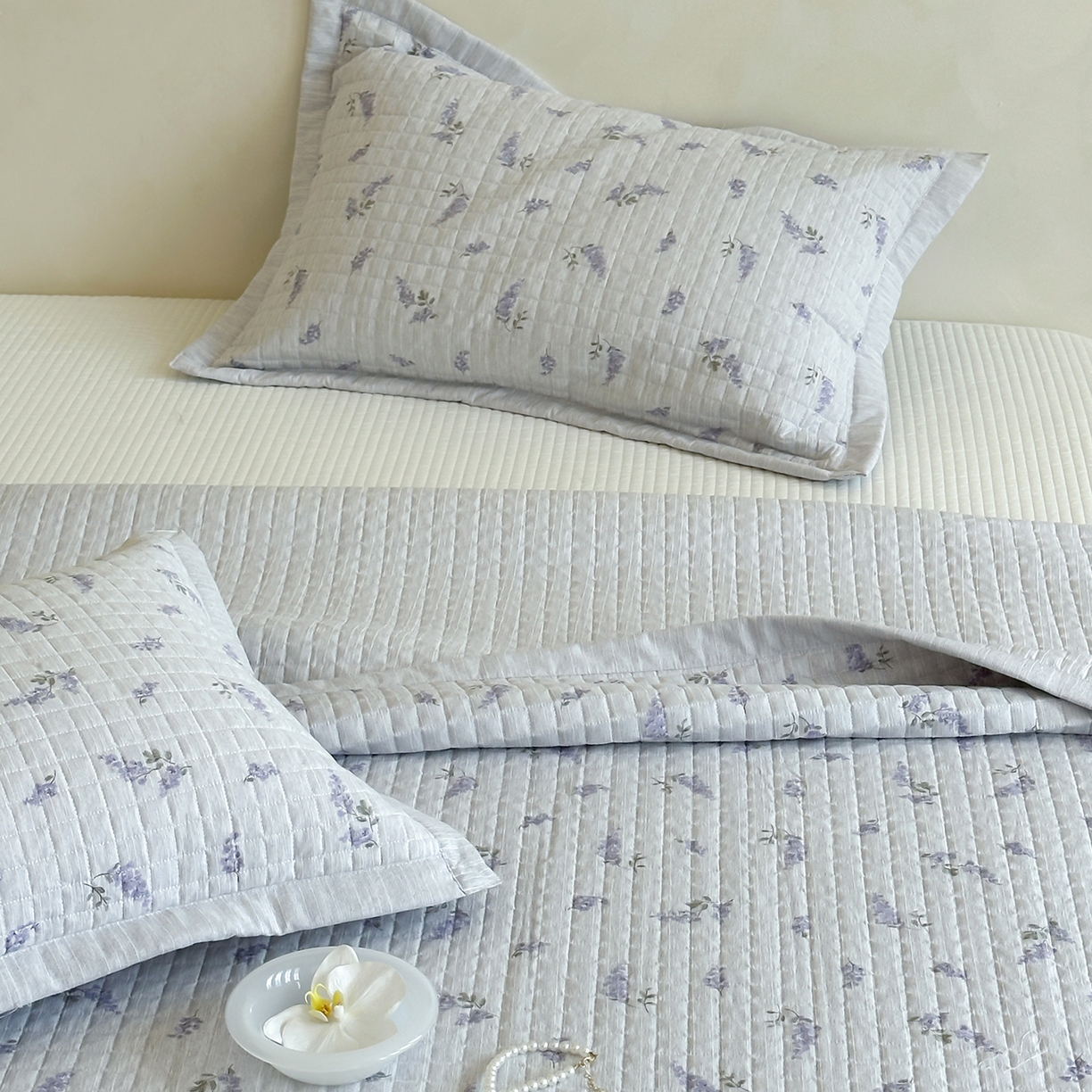 91家纺网 家纺一手货源 找家纺 床盖工厂店 2026新款提花色织麻床盖三件套 薰衣草 紫