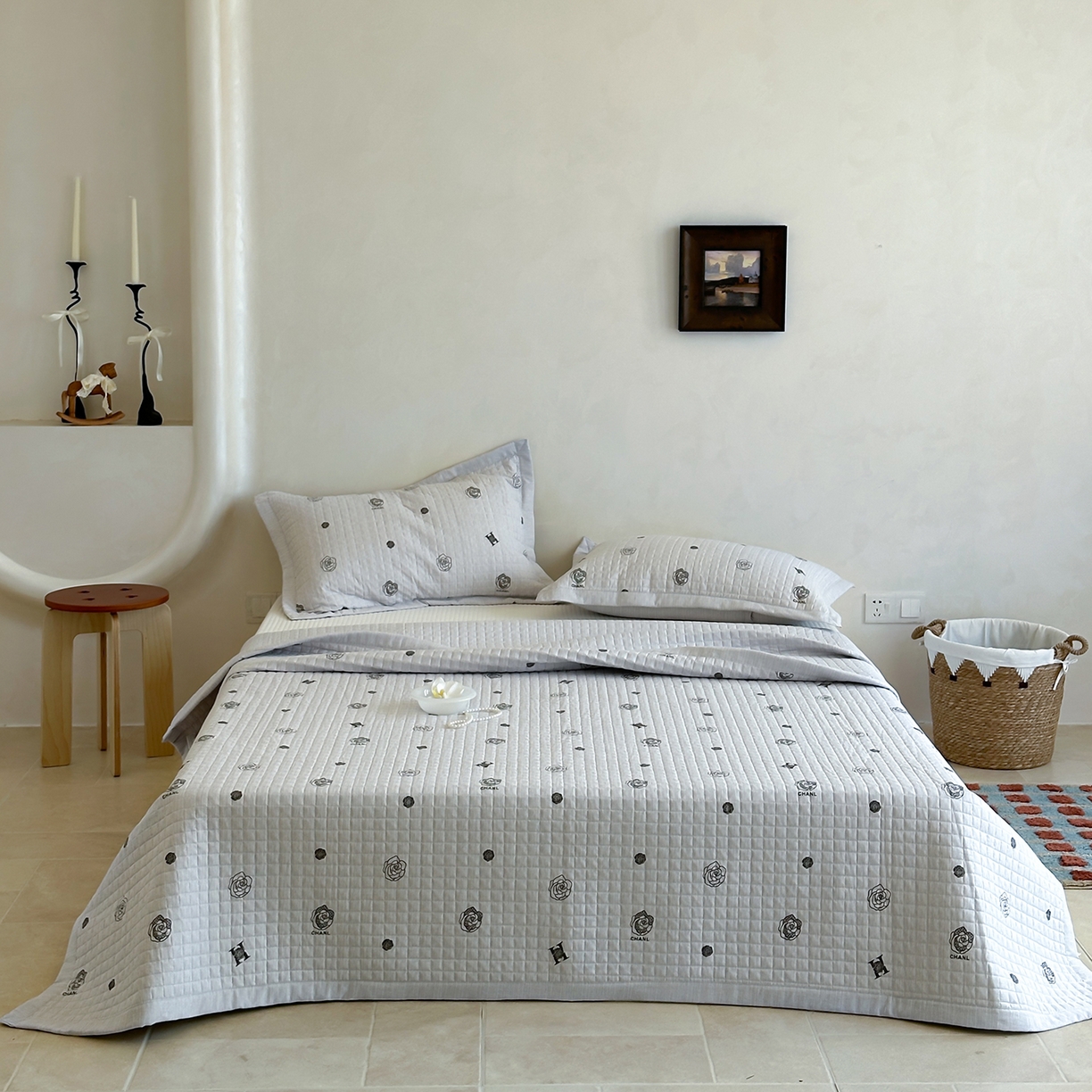 91家纺网 家纺一手货源 找家纺 床盖工厂店 2026新款提花色织麻床盖三件套 香奈儿