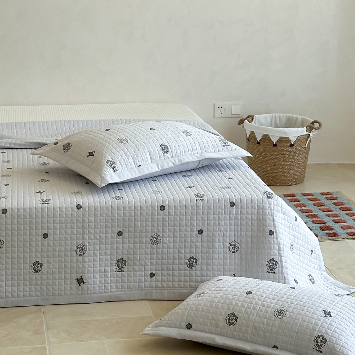 91家纺网 家纺一手货源 找家纺 床盖工厂店 2026新款提花色织麻床盖三件套 香奈儿