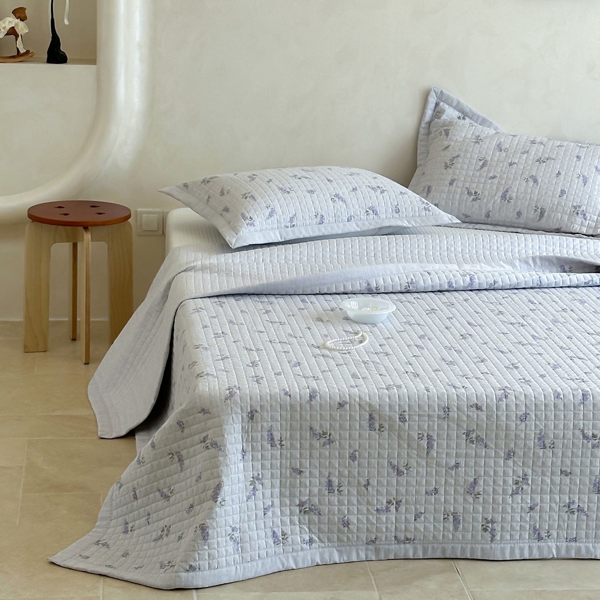 91家纺网 家纺一手货源 找家纺 床盖工厂店 2026新款提花色织麻床盖三件套 薰衣草 紫