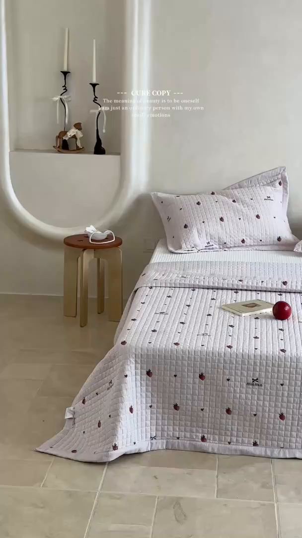 91家纺网 家纺一手货源 找家纺 床盖工厂店 2026新款提花色织麻床盖三件套 草莓粉