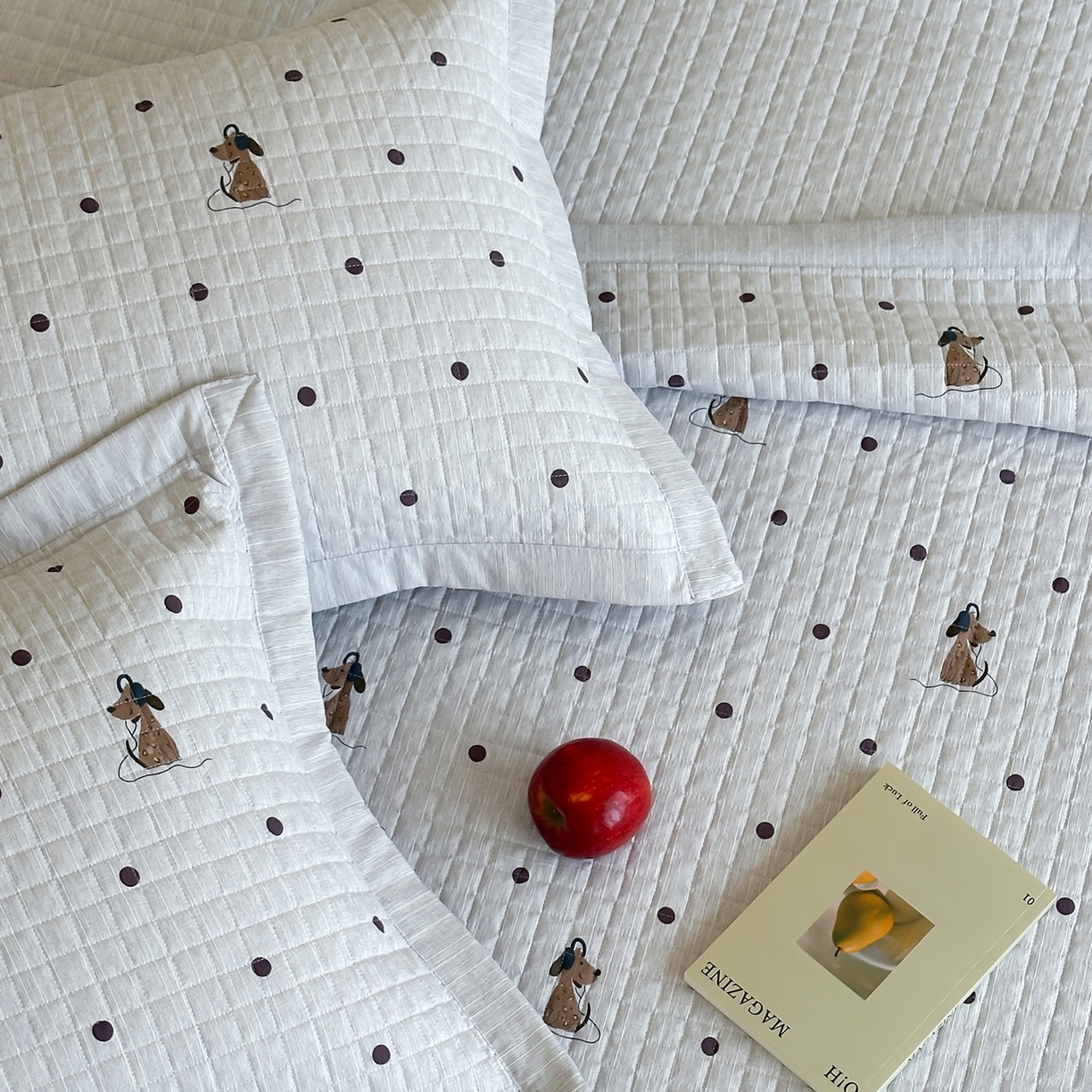 91家纺网 家纺一手货源 找家纺 床盖工厂店 2026新款提花色织麻床盖三件套 点点狗 灰