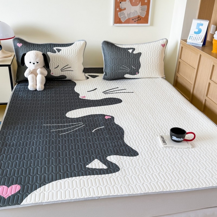 91家纺网 家纺一手货源 找家纺 顾里家纺 2026新款ins大版卡通乳胶席凉席席子 情侣猫