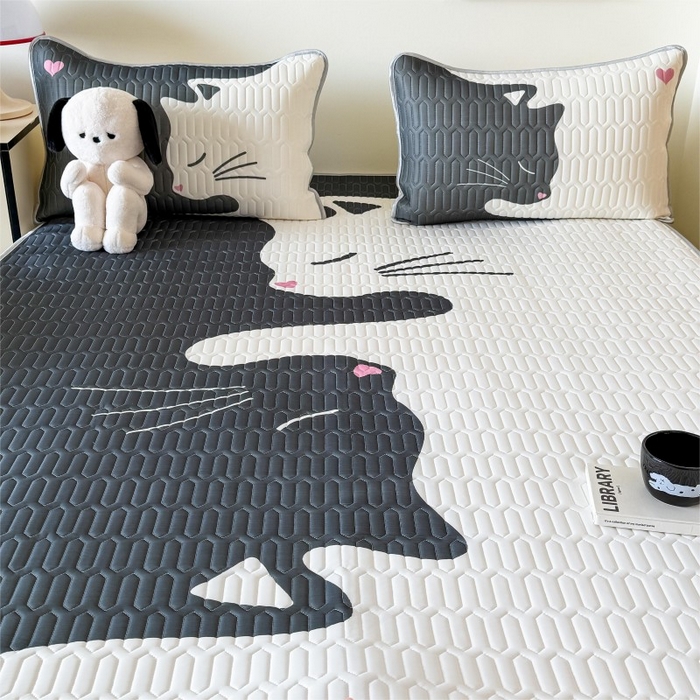 91家纺网 家纺一手货源 找家纺 顾里家纺 2026新款ins大版卡通乳胶席凉席席子 情侣猫