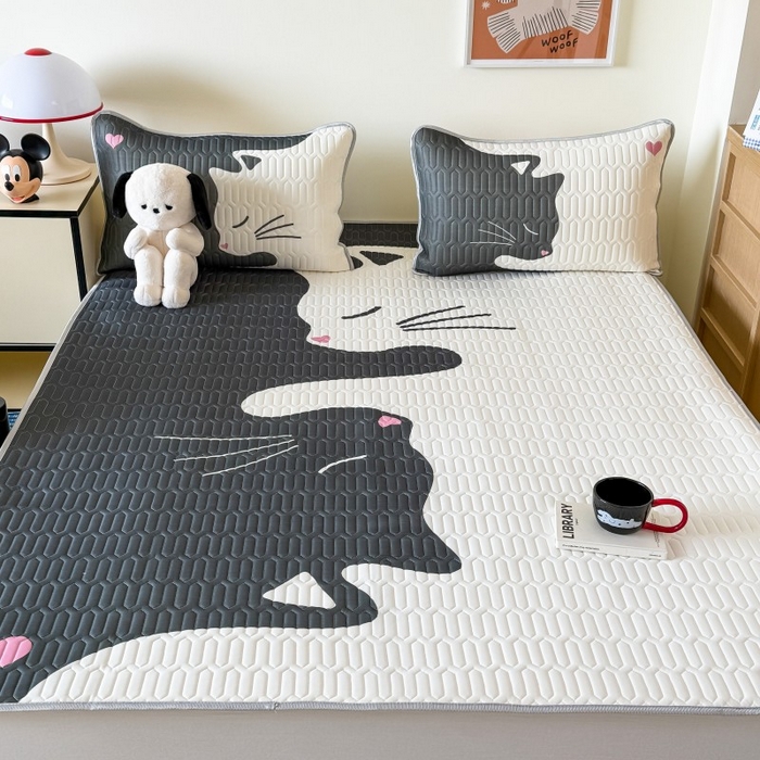 91家纺网 家纺一手货源 找家纺 顾里家纺 2026新款ins大版卡通乳胶席凉席席子 情侣猫