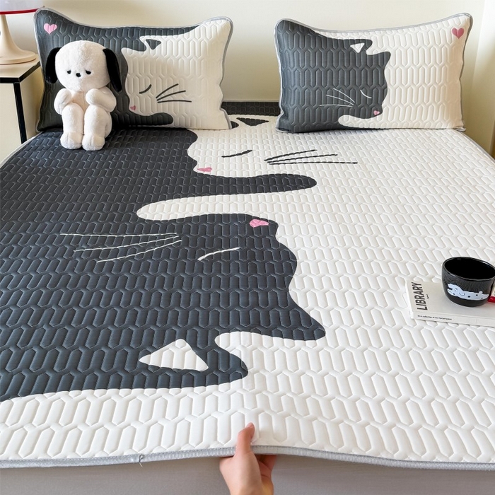 91家纺网 家纺一手货源 找家纺 顾里家纺 2026新款ins大版卡通乳胶席凉席席子 情侣猫