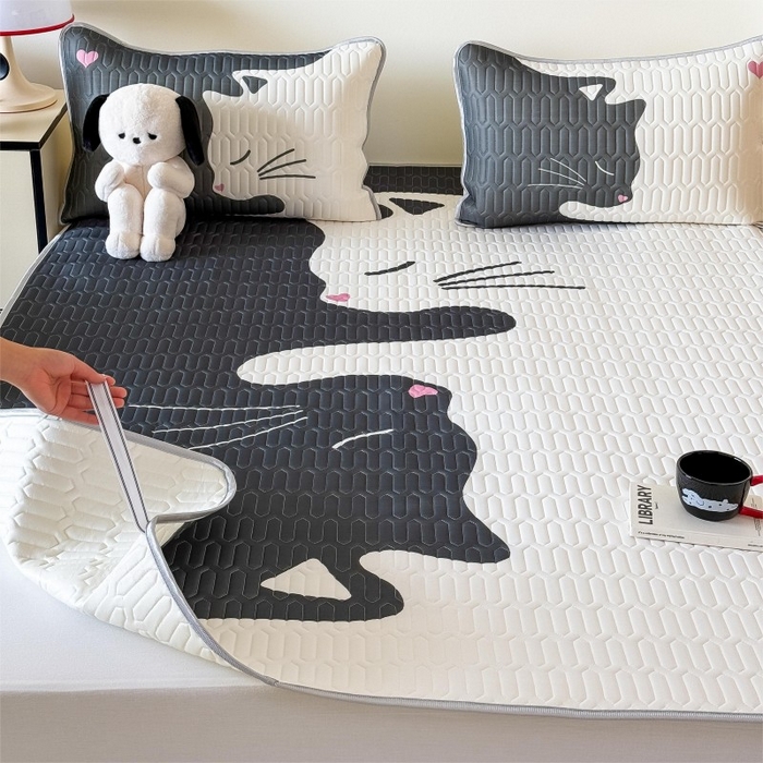 91家纺网 家纺一手货源 找家纺 顾里家纺 2026新款ins大版卡通乳胶席凉席席子 情侣猫