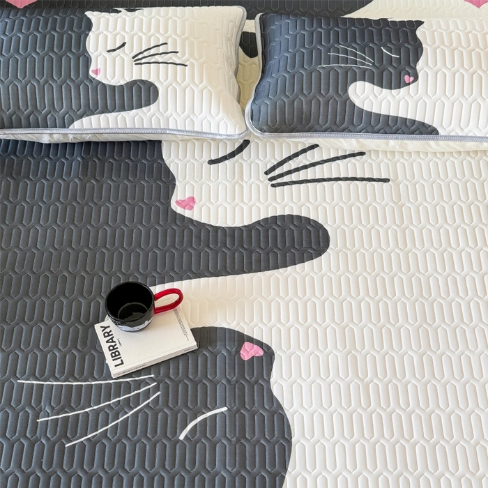 91家纺网 家纺一手货源 找家纺 顾里家纺 2026新款ins大版卡通乳胶席凉席席子 情侣猫