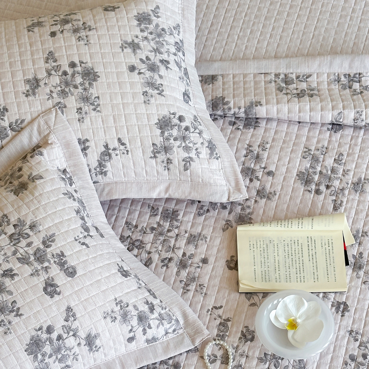 91家纺网 家纺一手货源 找家纺 床盖工厂店 2026新款提花色织麻床盖三件套 素锦 粉