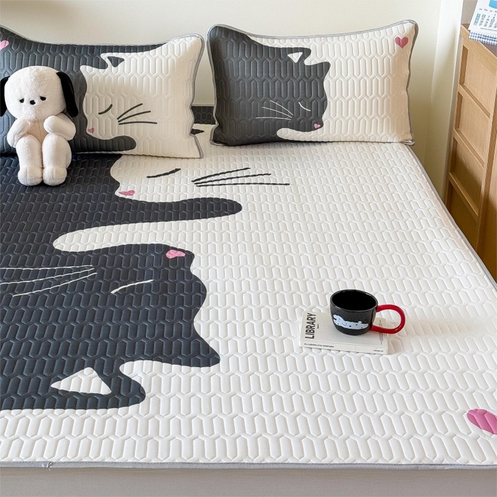 91家纺网 家纺一手货源 找家纺 顾里家纺 2026新款ins大版卡通乳胶席凉席席子 情侣猫