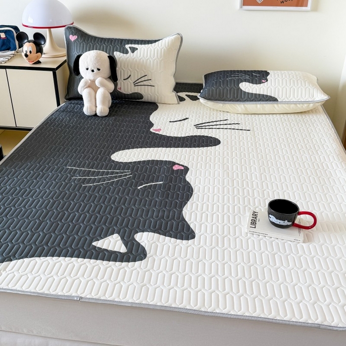 91家纺网 家纺一手货源 找家纺 顾里家纺 2026新款ins大版卡通乳胶席凉席席子 情侣猫