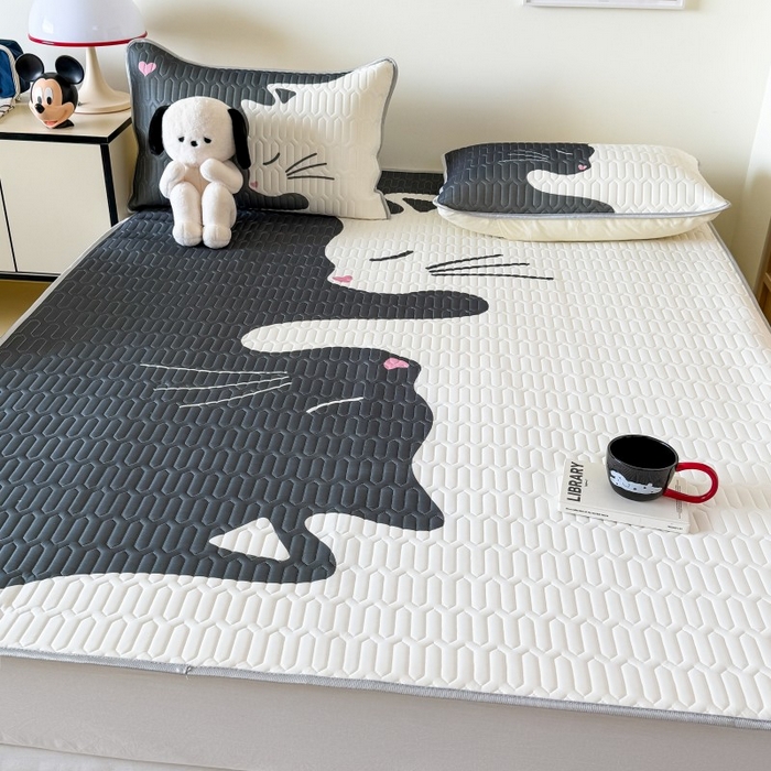 91家纺网 家纺一手货源 找家纺 顾里家纺 2026新款ins大版卡通乳胶席凉席席子 情侣猫