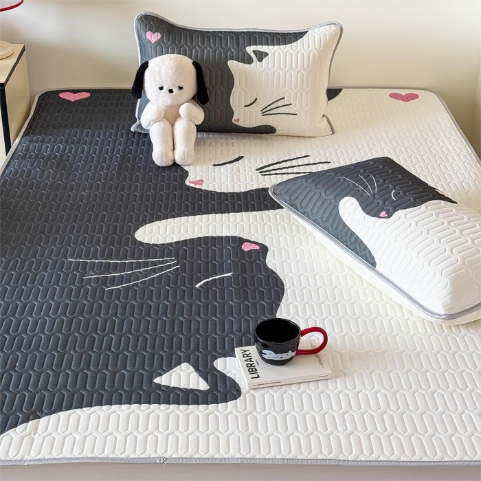 91家纺网 家纺一手货源 找家纺 顾里家纺 2026新款ins大版卡通乳胶席凉席席子 情侣猫