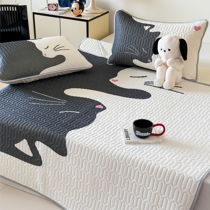 91家纺网 家纺一手货源 找家纺 顾里家纺 2026新款ins大版卡通乳胶席凉席席子 情侣猫