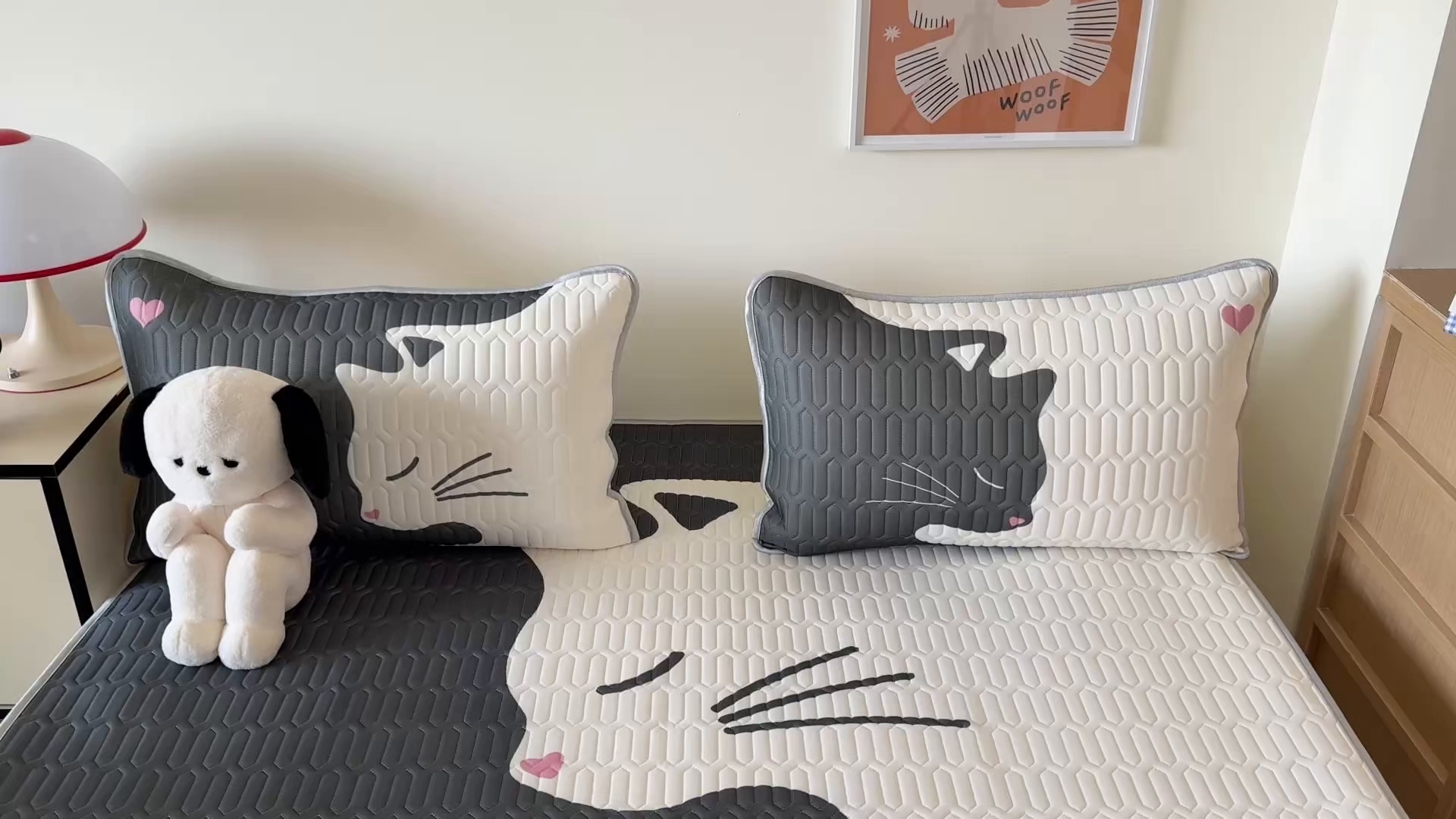 91家纺网 家纺一手货源 找家纺 顾里家纺 2026新款ins大版卡通乳胶席凉席席子 情侣猫