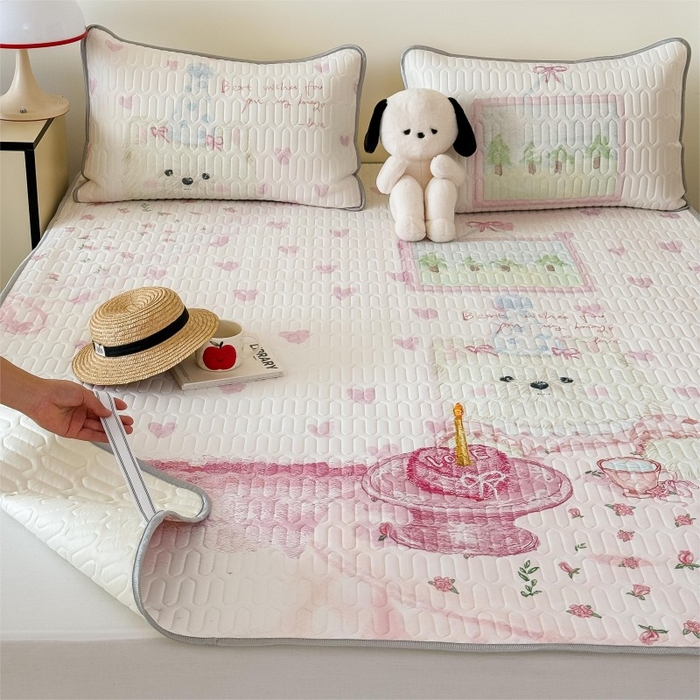 91家纺网 家纺一手货源 找家纺 顾里家纺 2026新款ins大版卡通乳胶席凉席席子 少女西高地