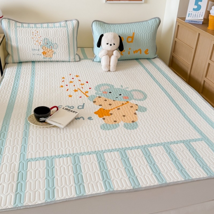 91家纺网 家纺一手货源 找家纺 顾里家纺 2026新款ins大版卡通乳胶席凉席席子 许愿小象