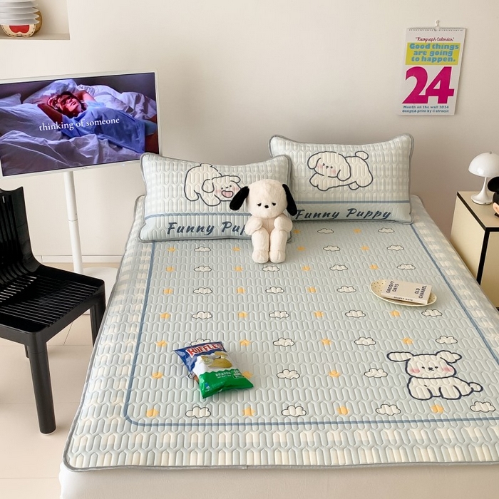 91家纺网 家纺一手货源 找家纺 顾里家纺 2026新款ins大版卡通乳胶席凉席席子 云朵小狗