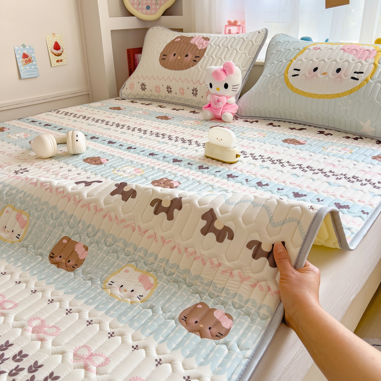 91家纺网 家纺一手货源 找家纺 （总）摩妮卡 2026新款数码大版小清新乳胶凉席床席款三件套-场景二