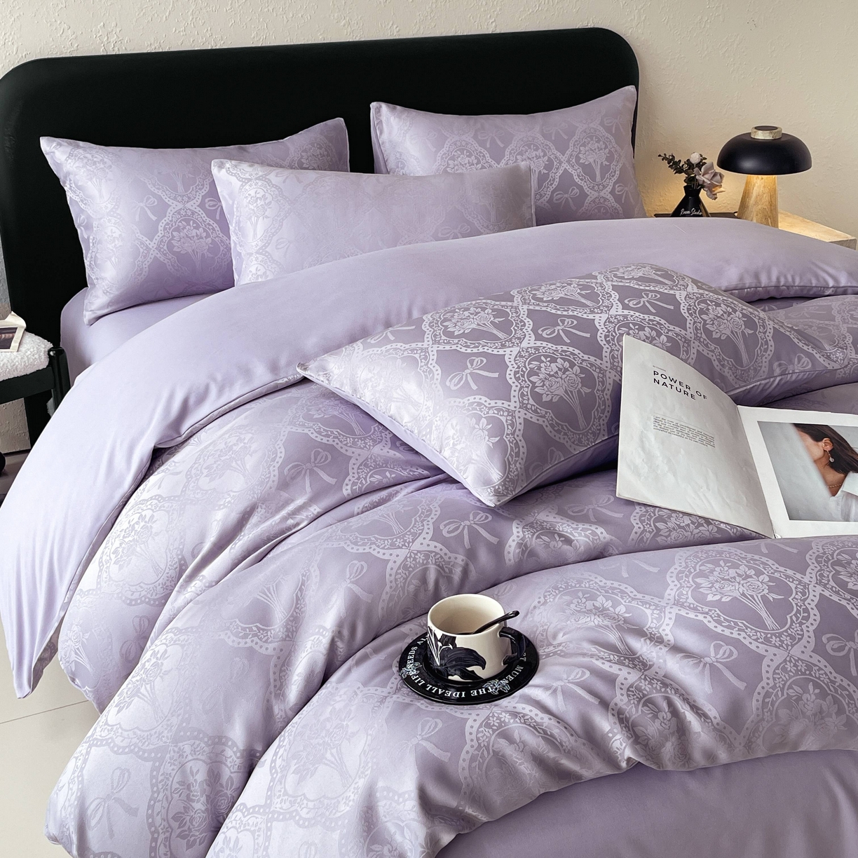 91家纺网 家纺一手货源 找家纺 （总）大麦乐田 2026春夏新款贡缎提花纯色双拼四件套