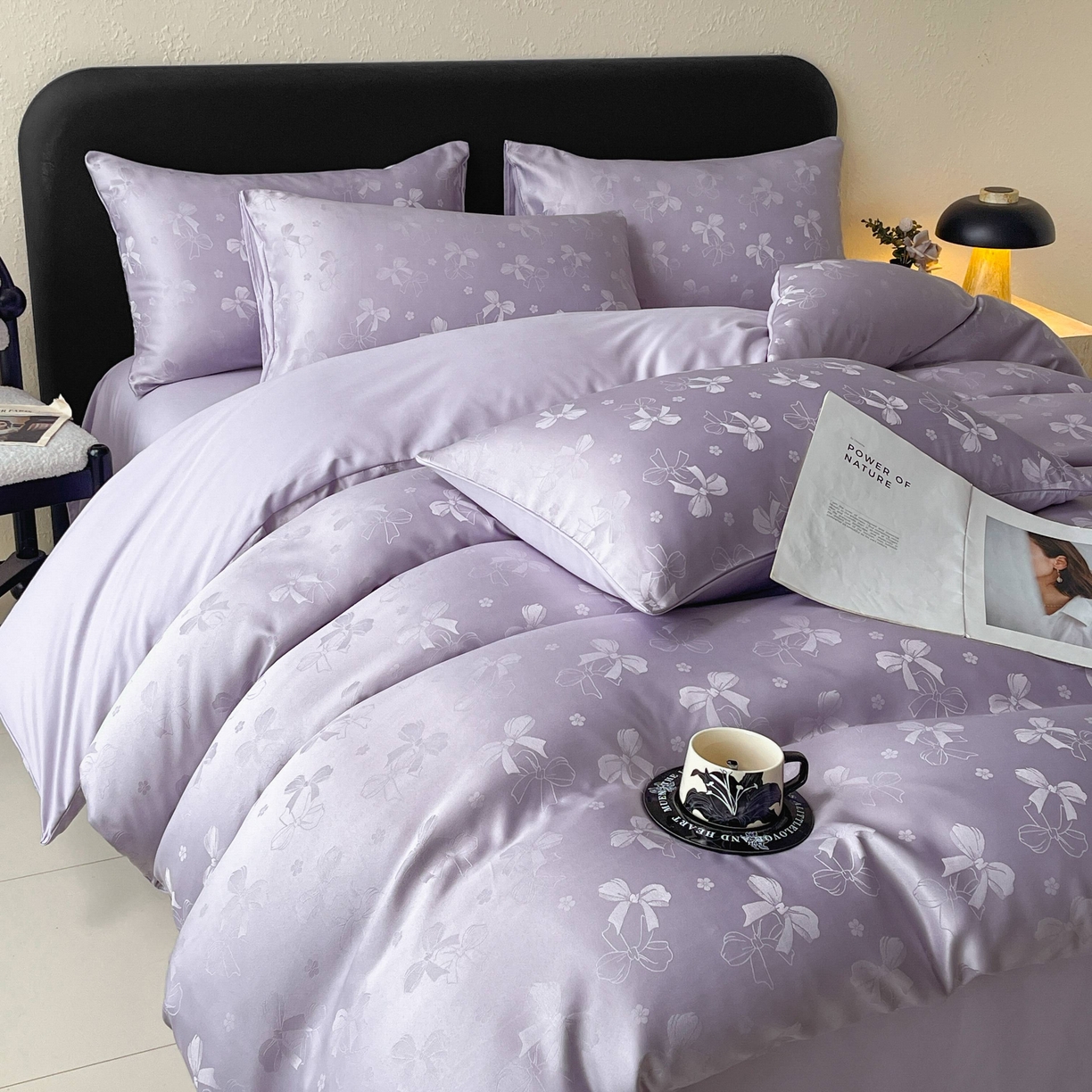 91家纺网 家纺一手货源 找家纺 （总）大麦乐田 2026春夏新款贡缎提花纯色双拼四件套