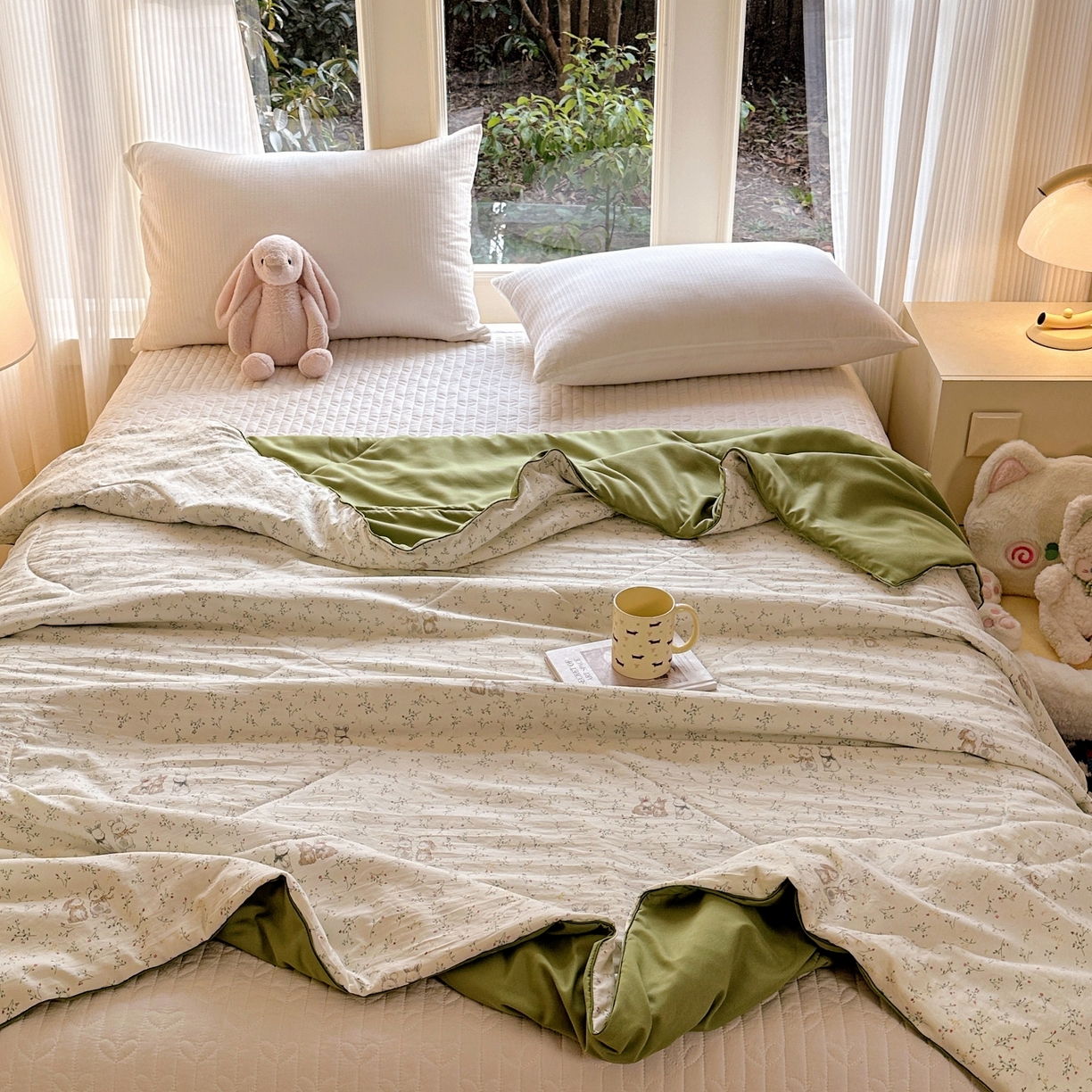 91家纺网 家纺一手货源 找家纺 梦恬佳 2026新款水洗皱皱纱卡通印花夏凉被 春意兔