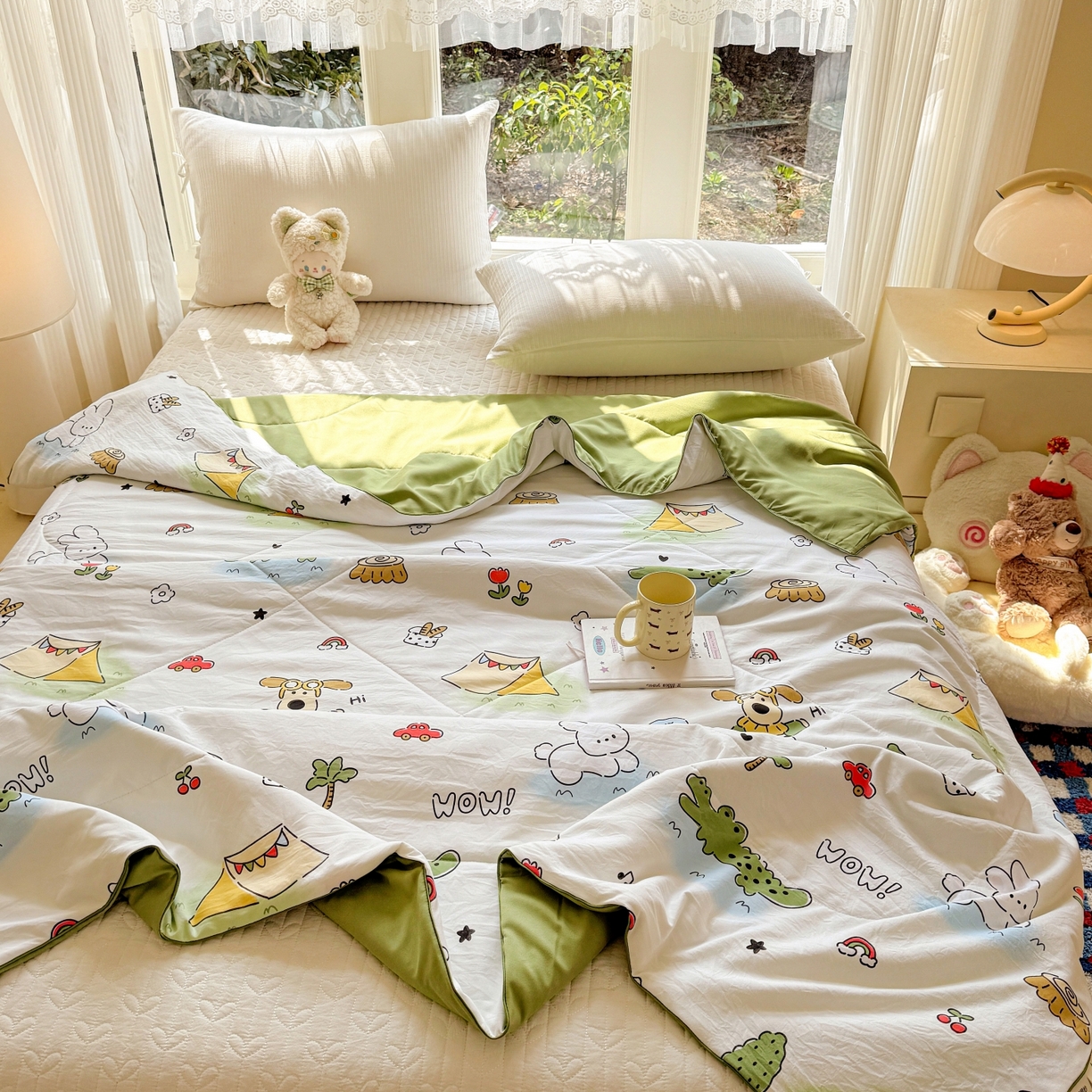 91家纺网 家纺一手货源 找家纺 梦恬佳 2026新款水洗皱皱纱卡通印花夏凉被 奇趣乐园