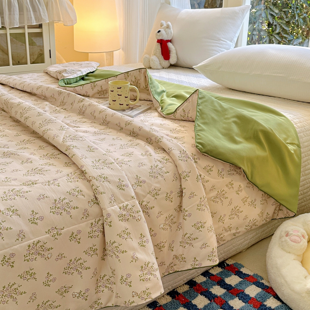 91家纺网 家纺一手货源 找家纺 梦恬佳 2026新款水洗皱皱纱卡通印花夏凉被 花束熊