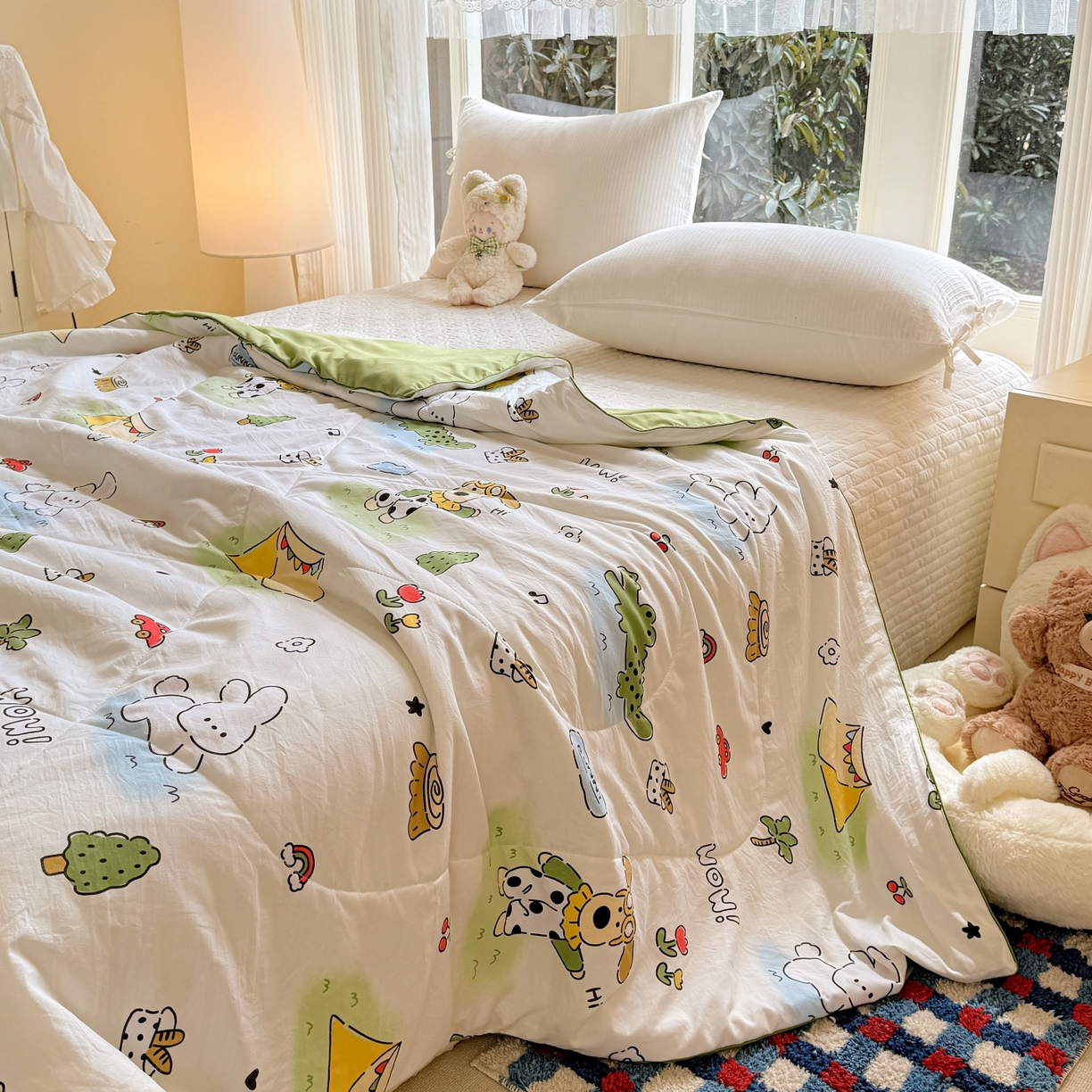 91家纺网 家纺一手货源 找家纺 梦恬佳 2026新款水洗皱皱纱卡通印花夏凉被 奇趣乐园