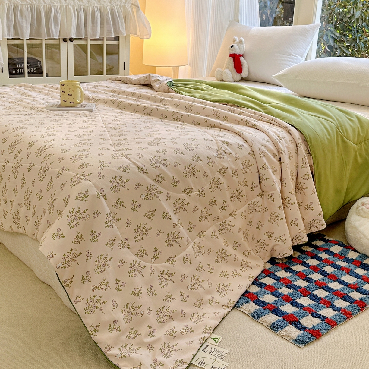 91家纺网 家纺一手货源 找家纺 梦恬佳 2026新款水洗皱皱纱卡通印花夏凉被 花束熊