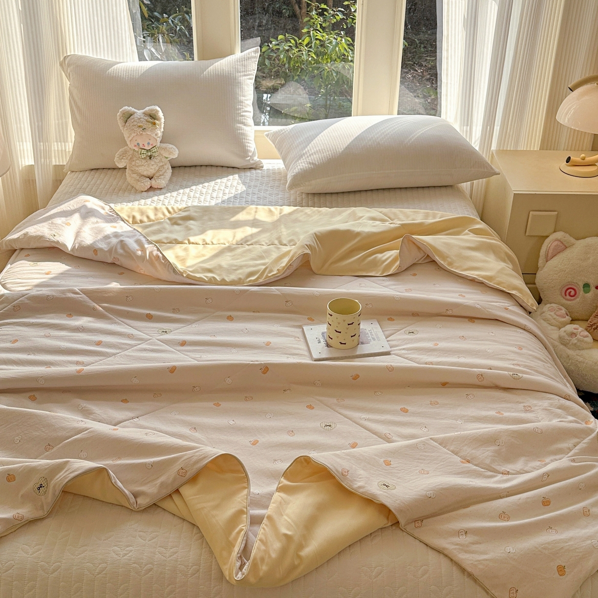 91家纺网 家纺一手货源 找家纺 梦恬佳 2026新款水洗皱皱纱卡通印花夏凉被 南瓜派