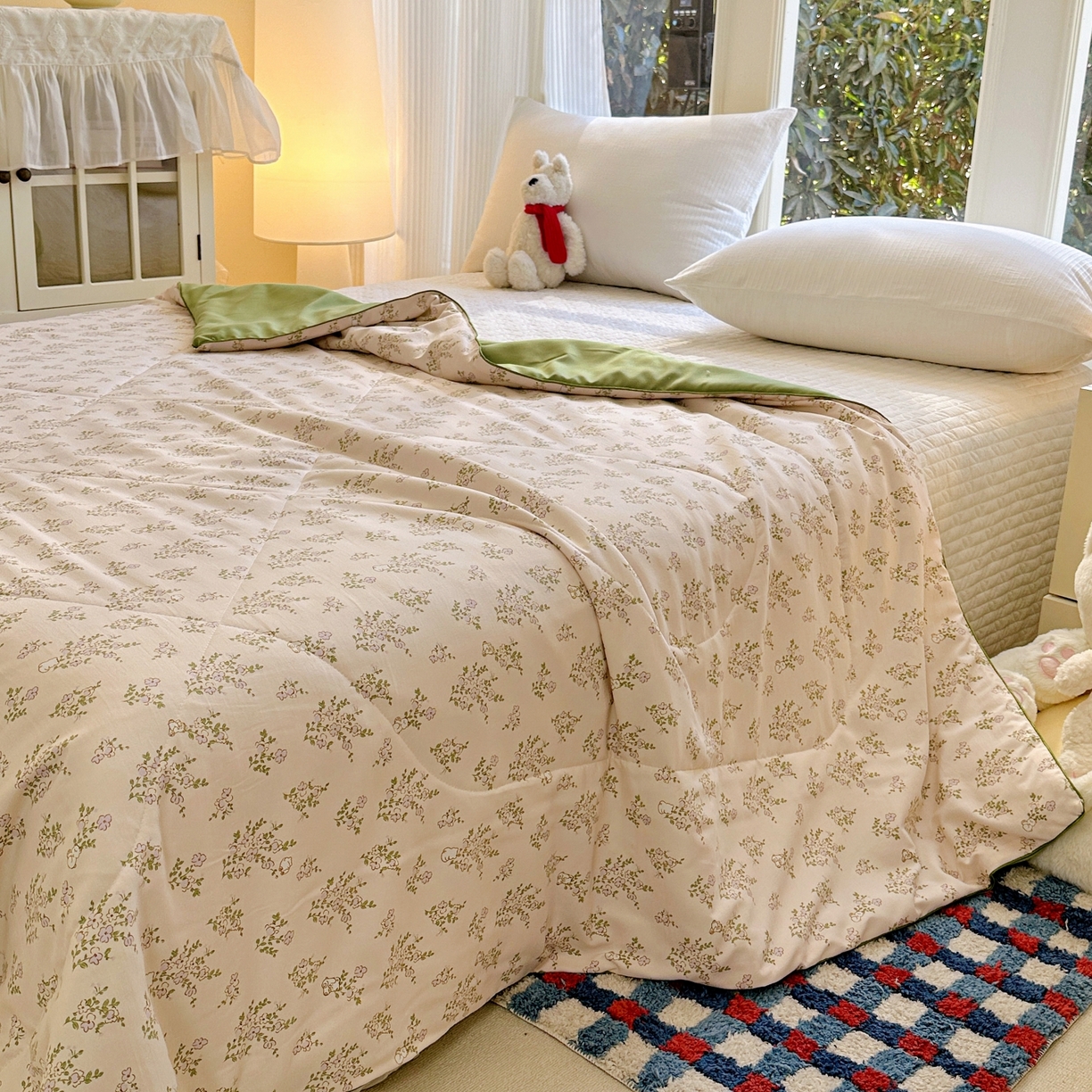 91家纺网 家纺一手货源 找家纺 梦恬佳 2026新款水洗皱皱纱卡通印花夏凉被 花束熊