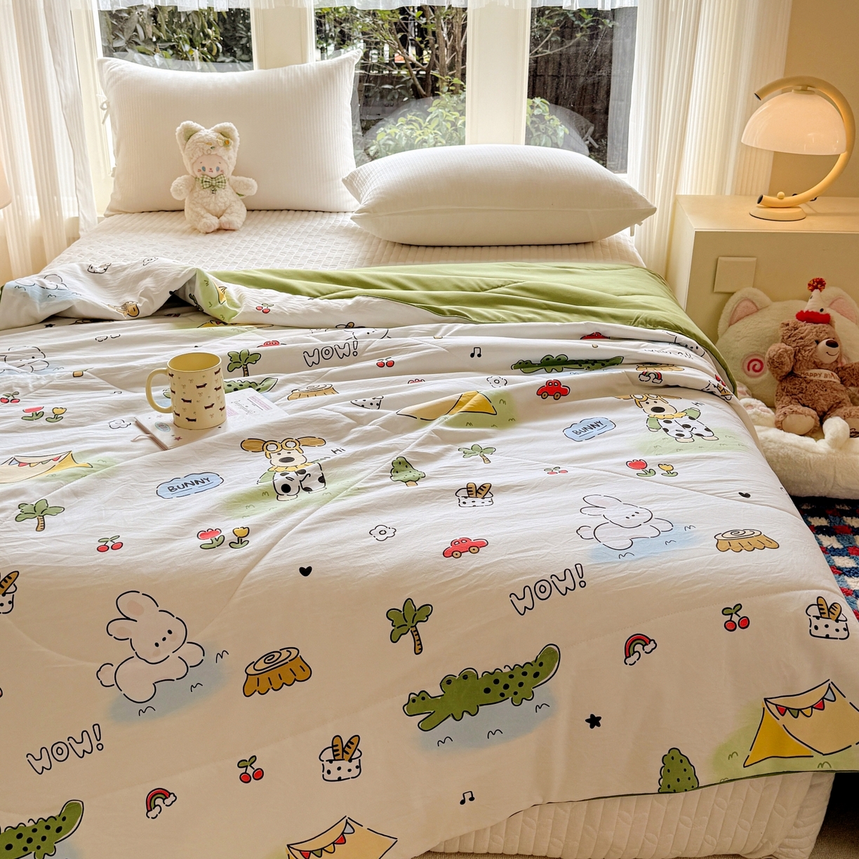 91家纺网 家纺一手货源 找家纺 梦恬佳 2026新款水洗皱皱纱卡通印花夏凉被 奇趣乐园