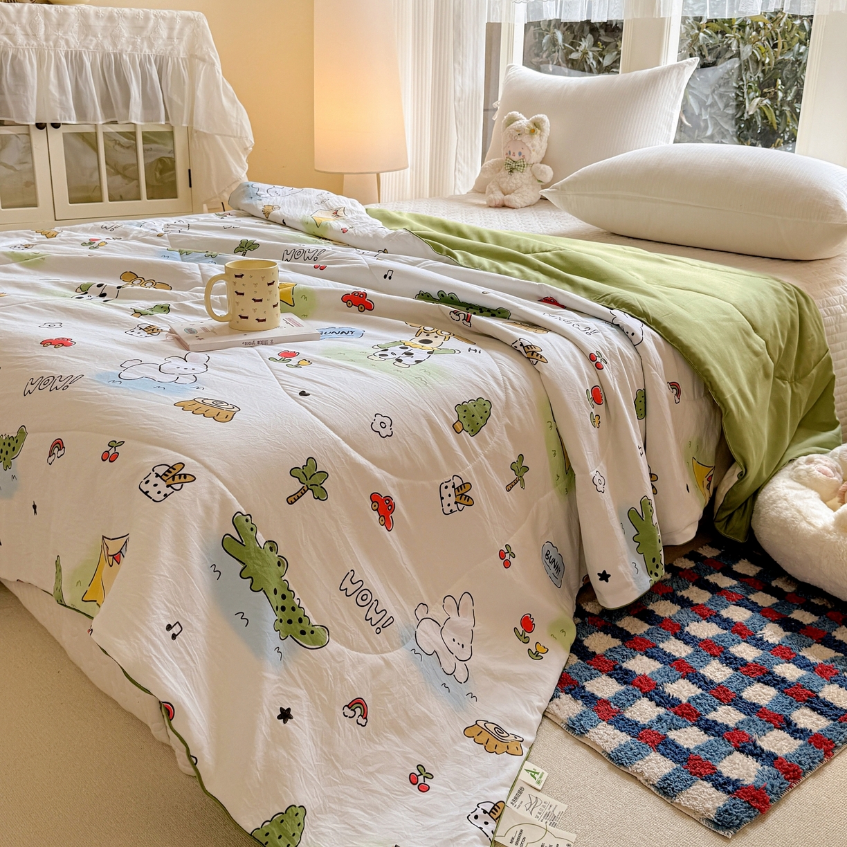 91家纺网 家纺一手货源 找家纺 梦恬佳 2026新款水洗皱皱纱卡通印花夏凉被 奇趣乐园