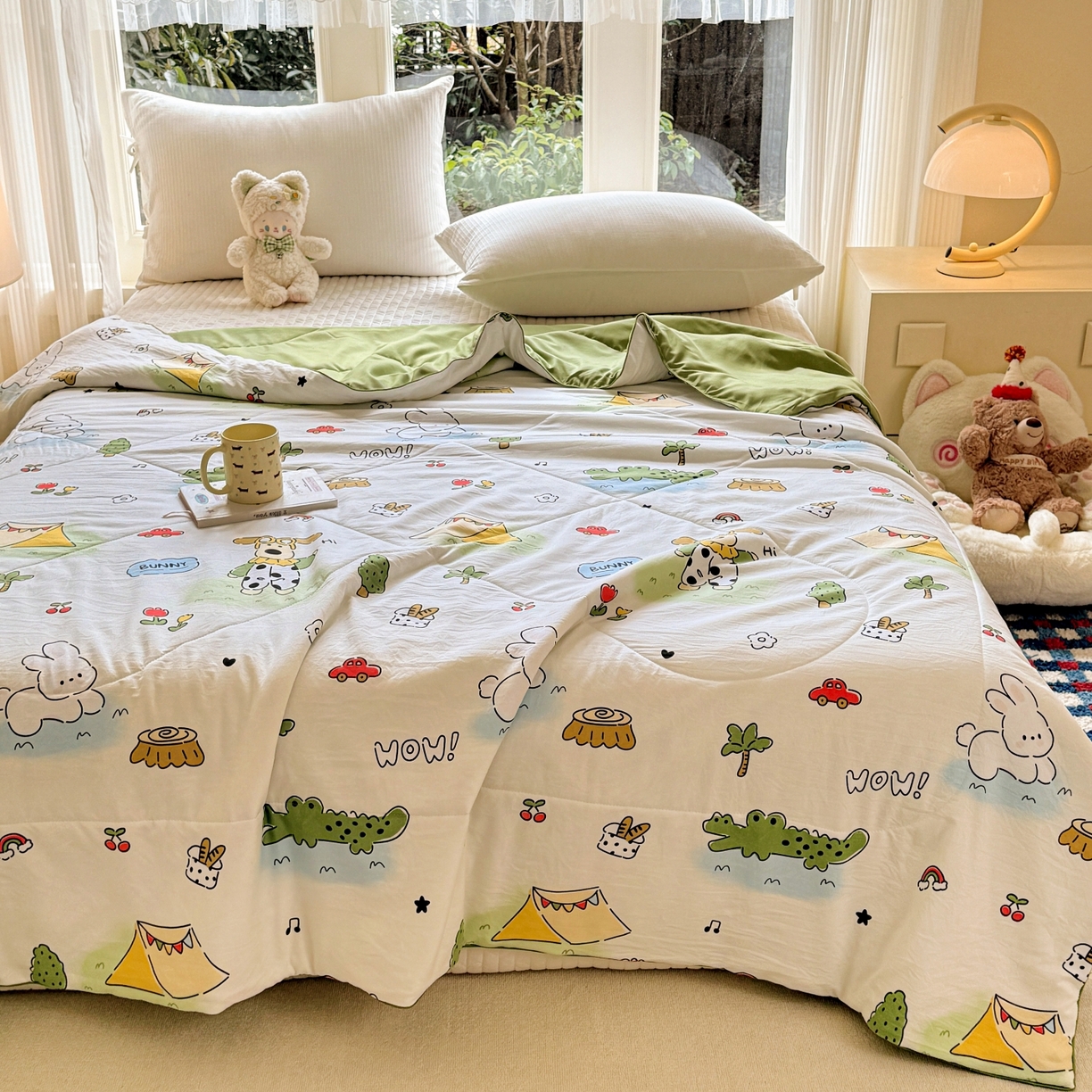 91家纺网 家纺一手货源 找家纺 梦恬佳 2026新款水洗皱皱纱卡通印花夏凉被 奇趣乐园