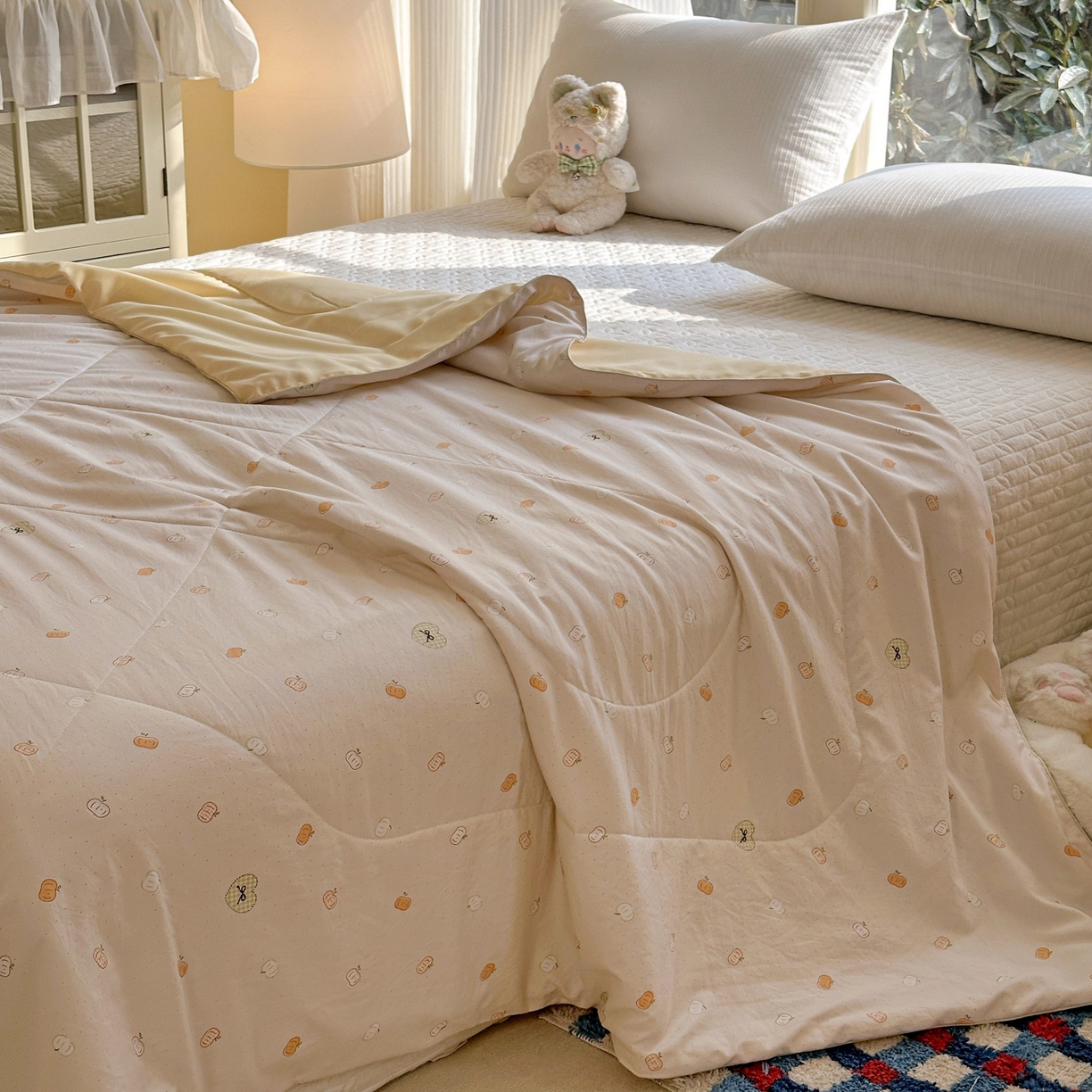 91家纺网 家纺一手货源 找家纺 梦恬佳 2026新款水洗皱皱纱卡通印花夏凉被 南瓜派