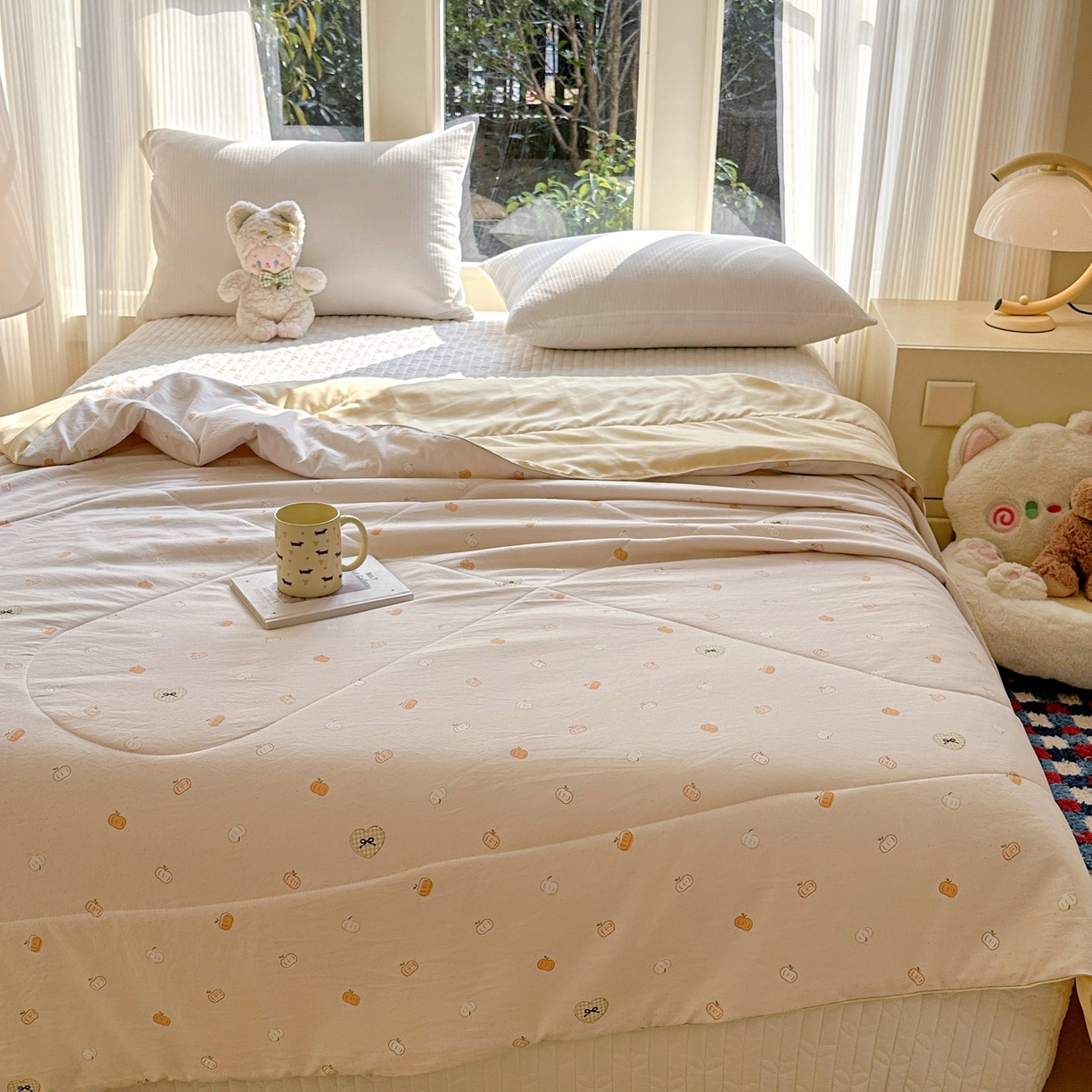 91家纺网 家纺一手货源 找家纺 梦恬佳 2026新款水洗皱皱纱卡通印花夏凉被 南瓜派