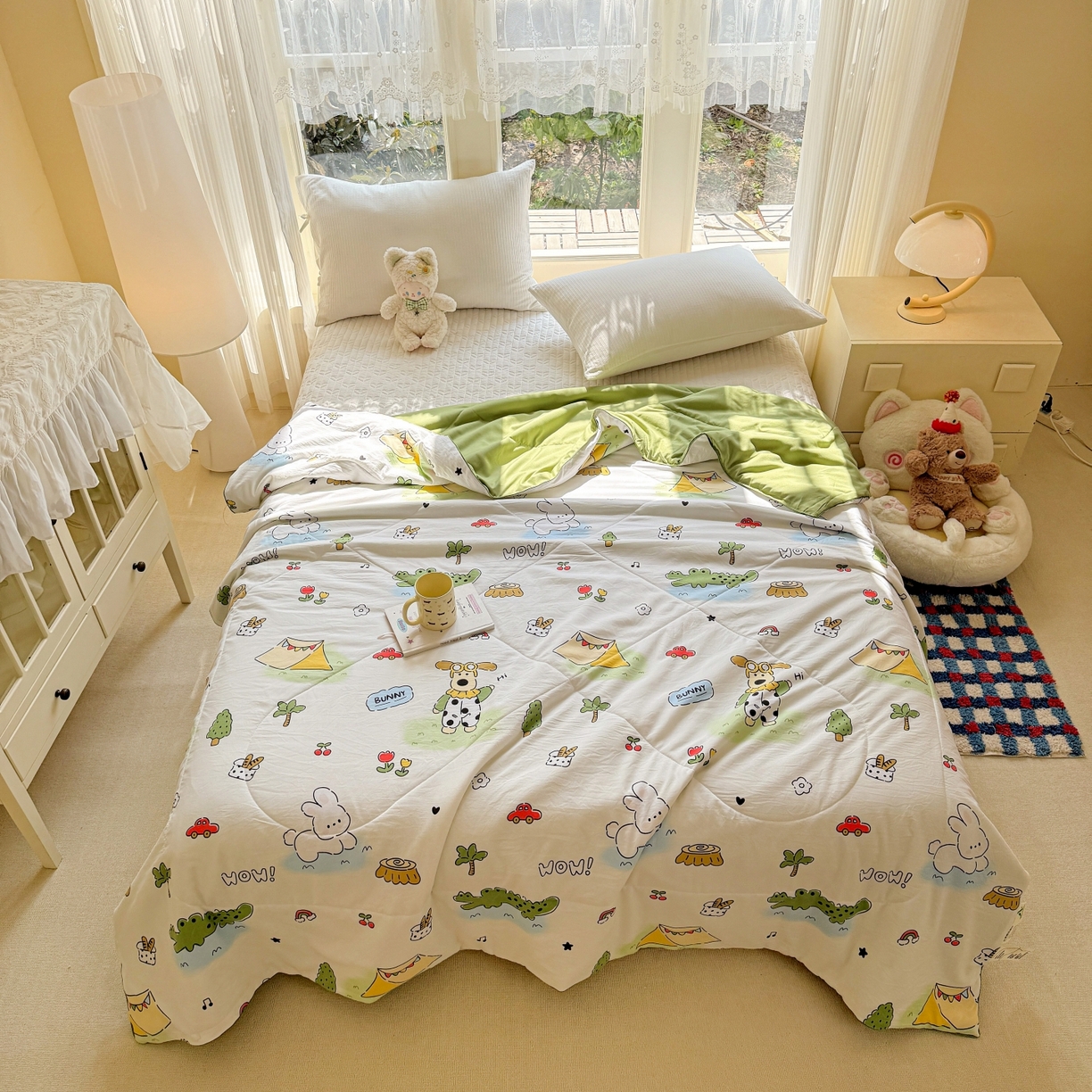 91家纺网 家纺一手货源 找家纺 梦恬佳 2026新款水洗皱皱纱卡通印花夏凉被 奇趣乐园