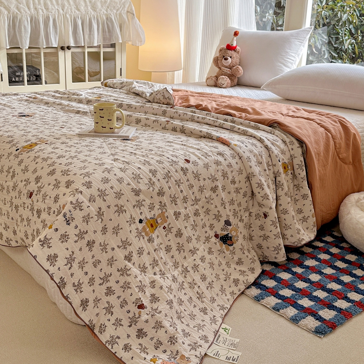 91家纺网 家纺一手货源 找家纺 梦恬佳 2026新款水洗皱皱纱卡通印花夏凉被 布偶熊