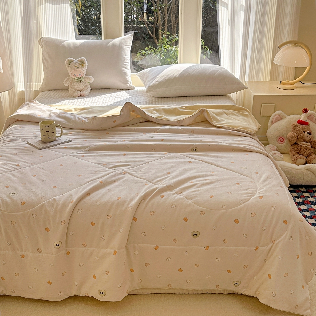 91家纺网 家纺一手货源 找家纺 梦恬佳 2026新款水洗皱皱纱卡通印花夏凉被 南瓜派