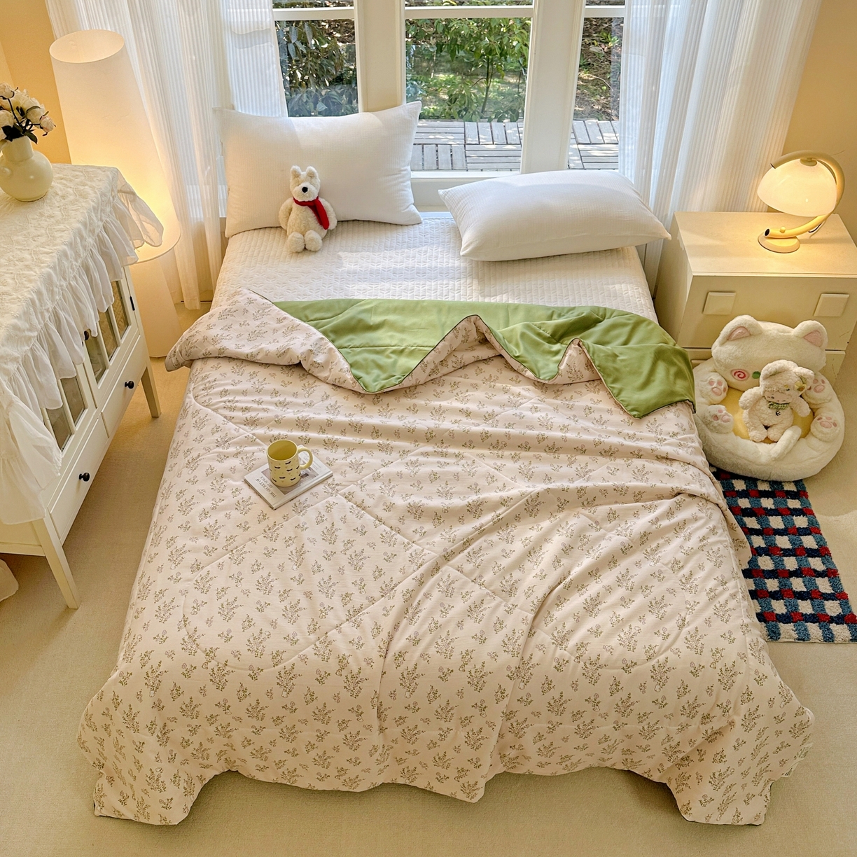 91家纺网 家纺一手货源 找家纺 梦恬佳 2026新款水洗皱皱纱卡通印花夏凉被 花束熊