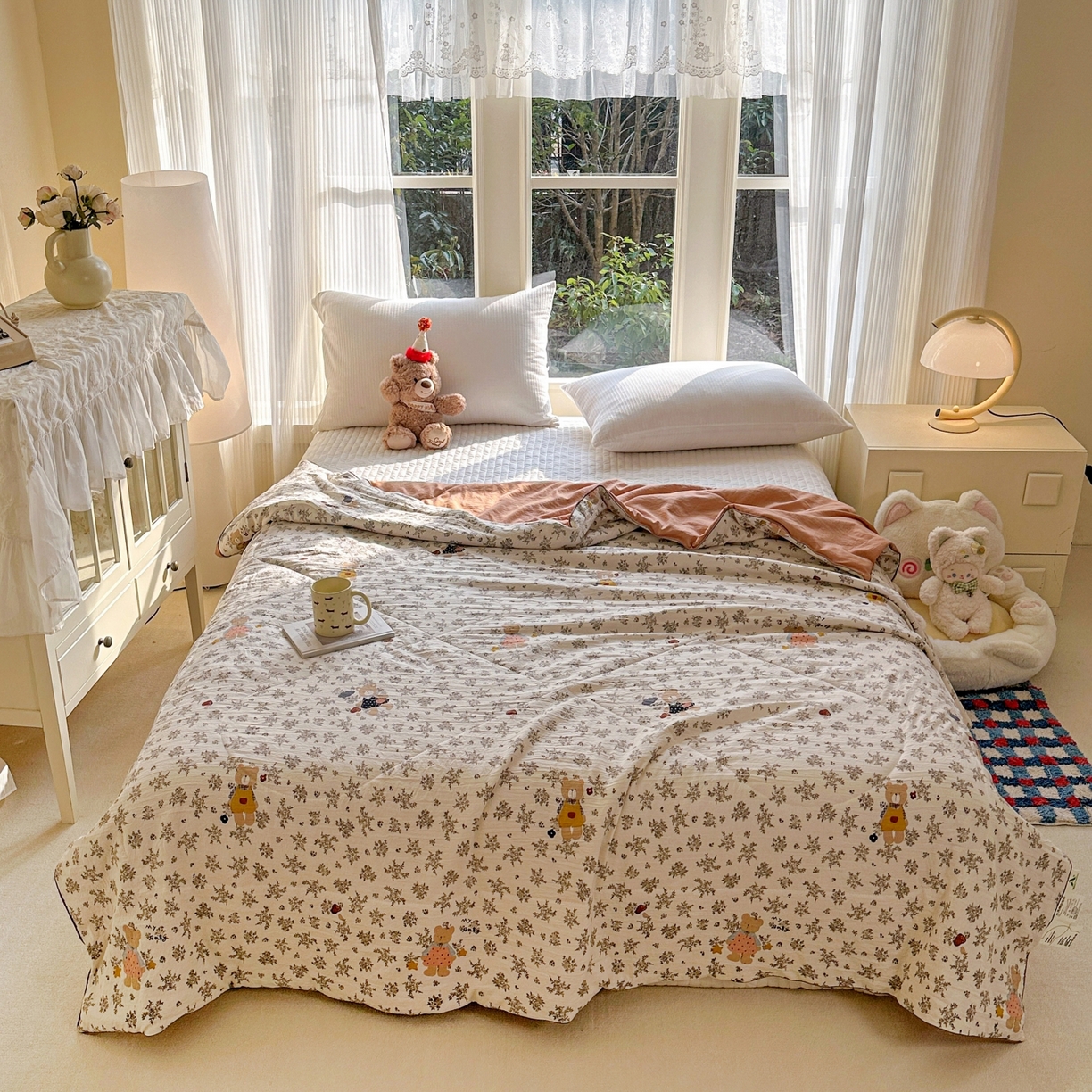 梦恬佳 2026新款水洗皱皱纱卡通印花夏凉被 布偶熊