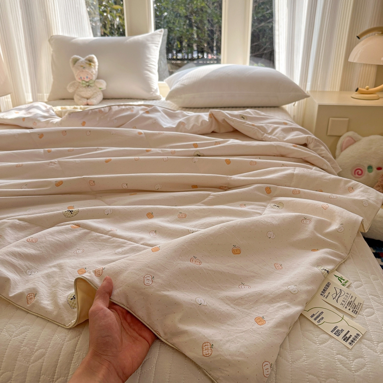 91家纺网 家纺一手货源 找家纺 梦恬佳 2026新款水洗皱皱纱卡通印花夏凉被 南瓜派