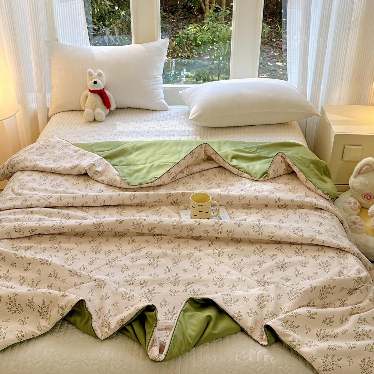 91家纺网 家纺一手货源 找家纺 梦恬佳 2026新款水洗皱皱纱卡通印花夏凉被 花束熊