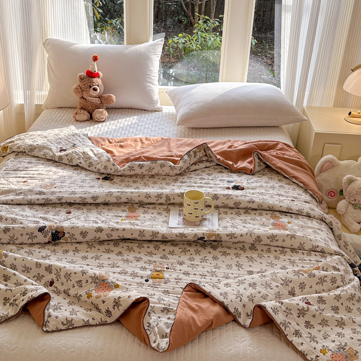 91家纺网 家纺一手货源 找家纺 梦恬佳 2026新款水洗皱皱纱卡通印花夏凉被 布偶熊