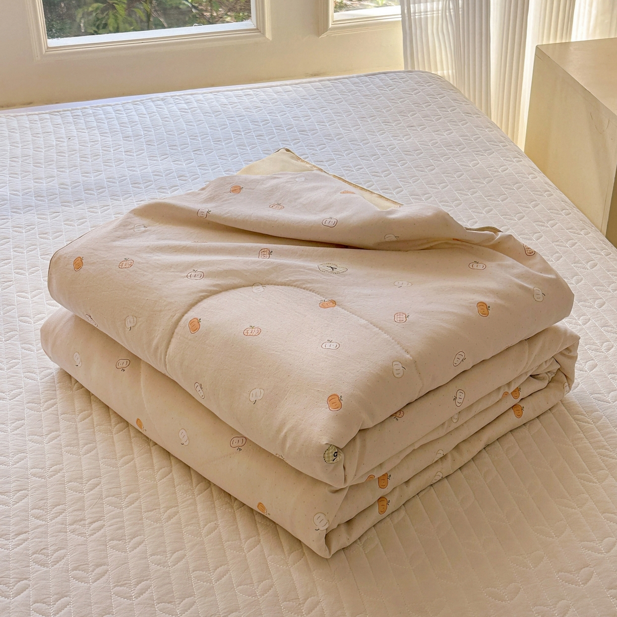 91家纺网 家纺一手货源 找家纺 梦恬佳 2026新款水洗皱皱纱卡通印花夏凉被 南瓜派