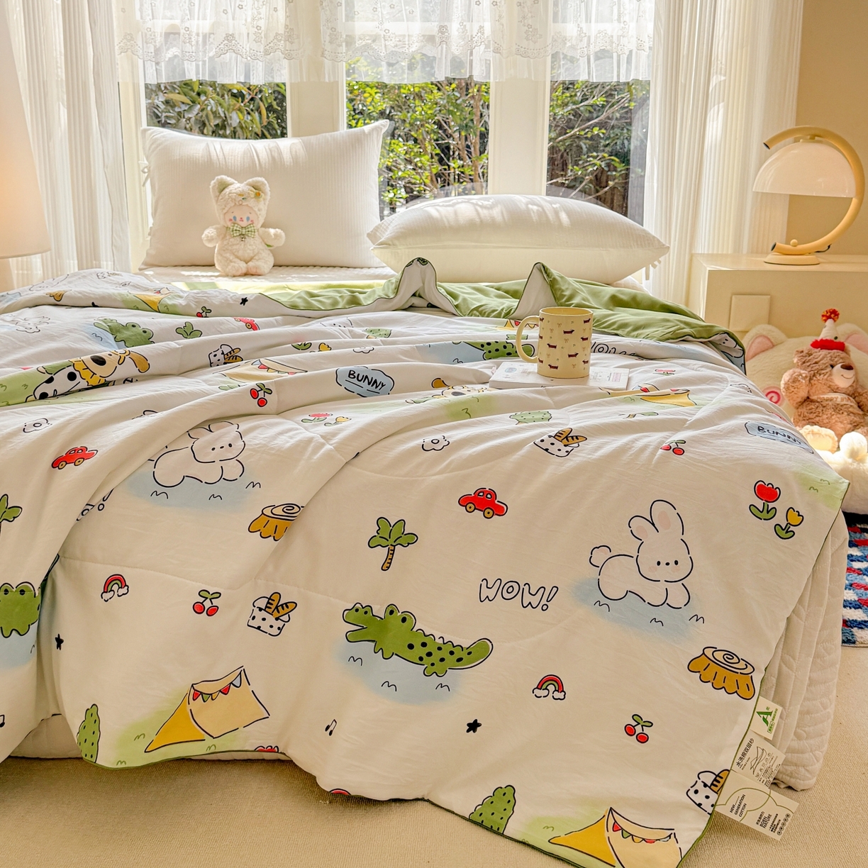 91家纺网 家纺一手货源 找家纺 梦恬佳 2026新款水洗皱皱纱卡通印花夏凉被 奇趣乐园